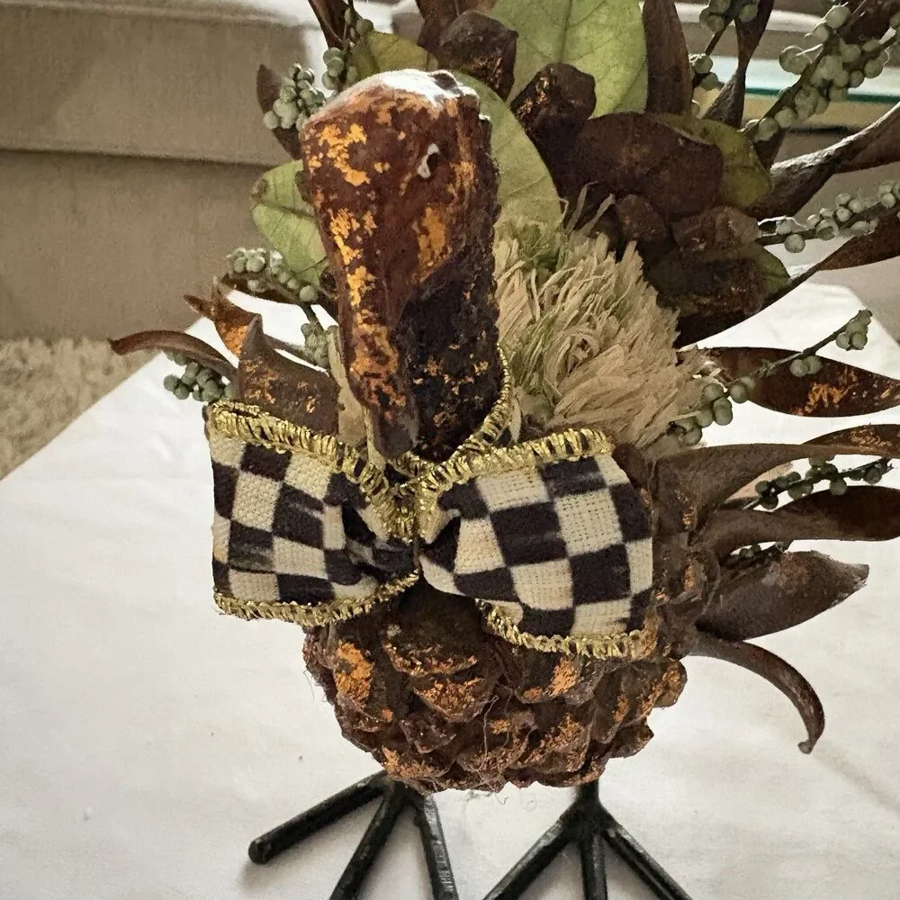MacKenzie Childs Turkey Autumn Naturals Thanksgiving Courtly Check Ribbon 7.5